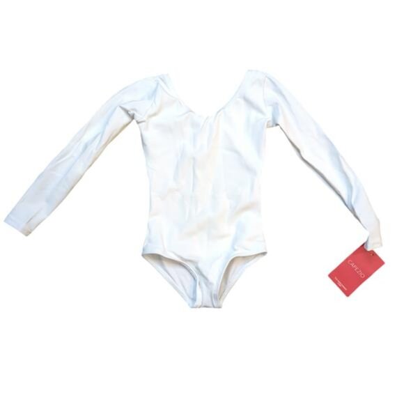 NEW- Capezio Team Basics Long Sleeve White Leotard- Toddler 2T-4T - Picture 2 of 5